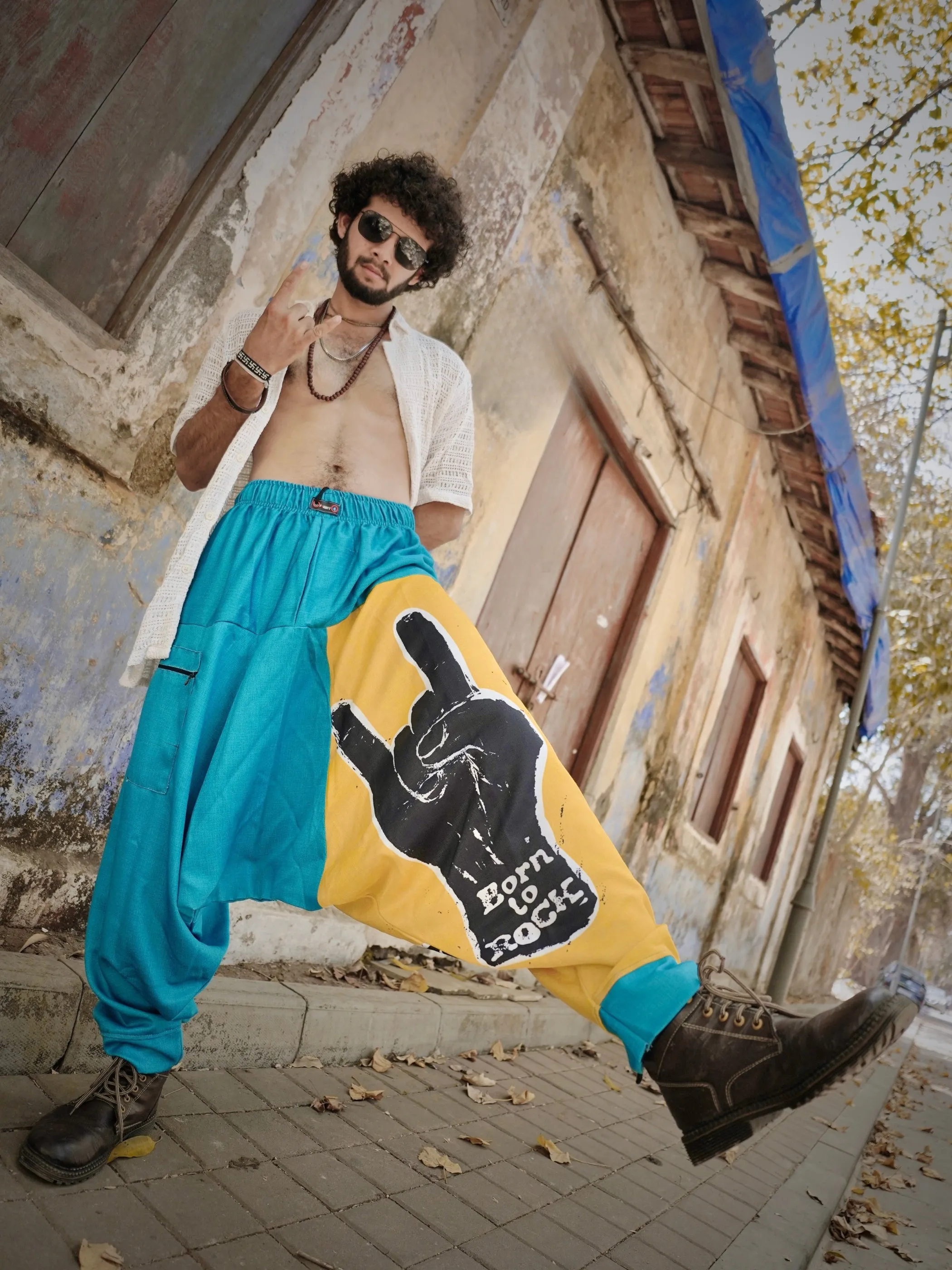 Men's Harem Pants For Dance Travel Yoga - Born To Rock Print