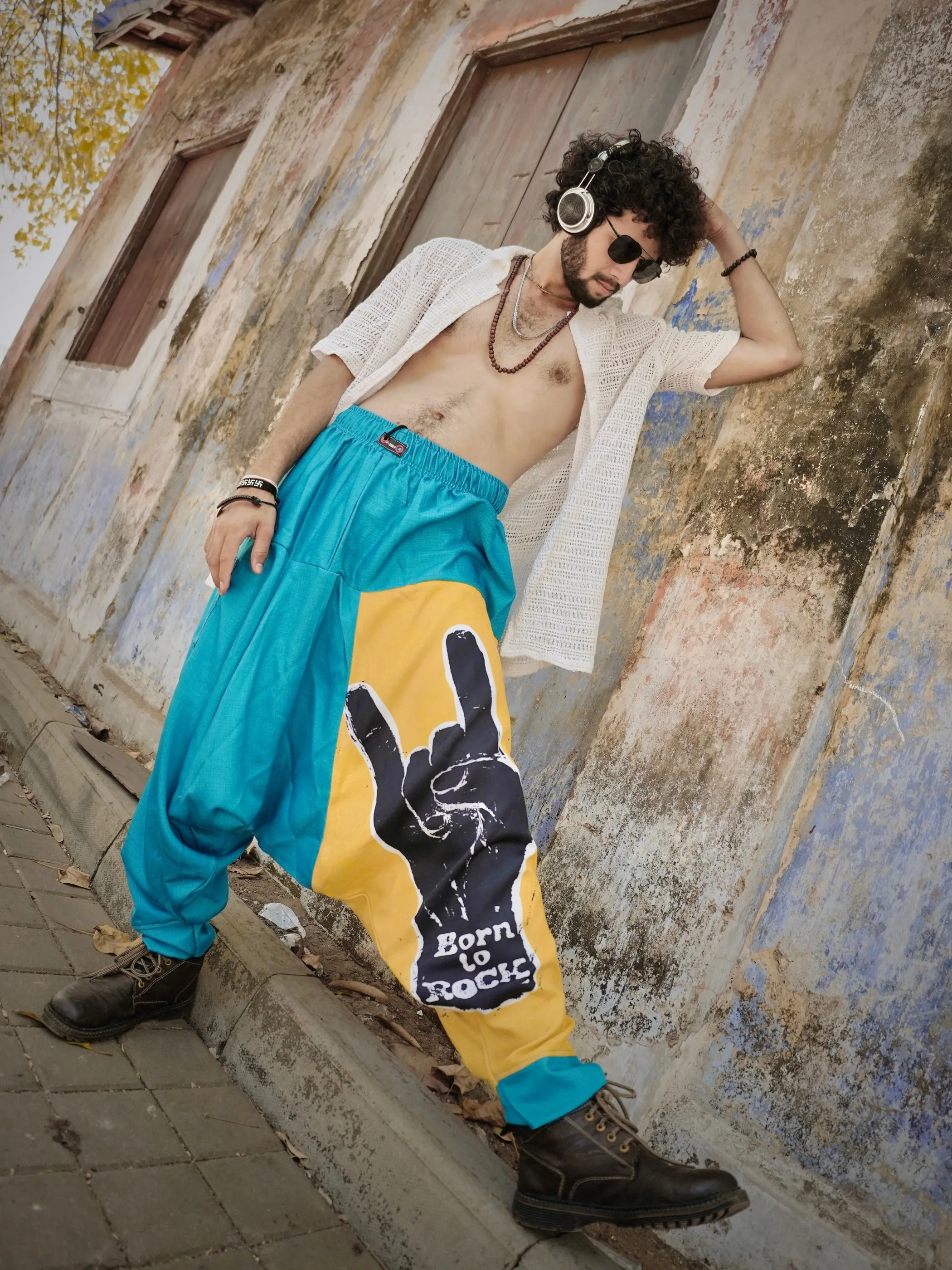 Men's Harem Pants For Dance Travel Yoga - Born To Rock Print