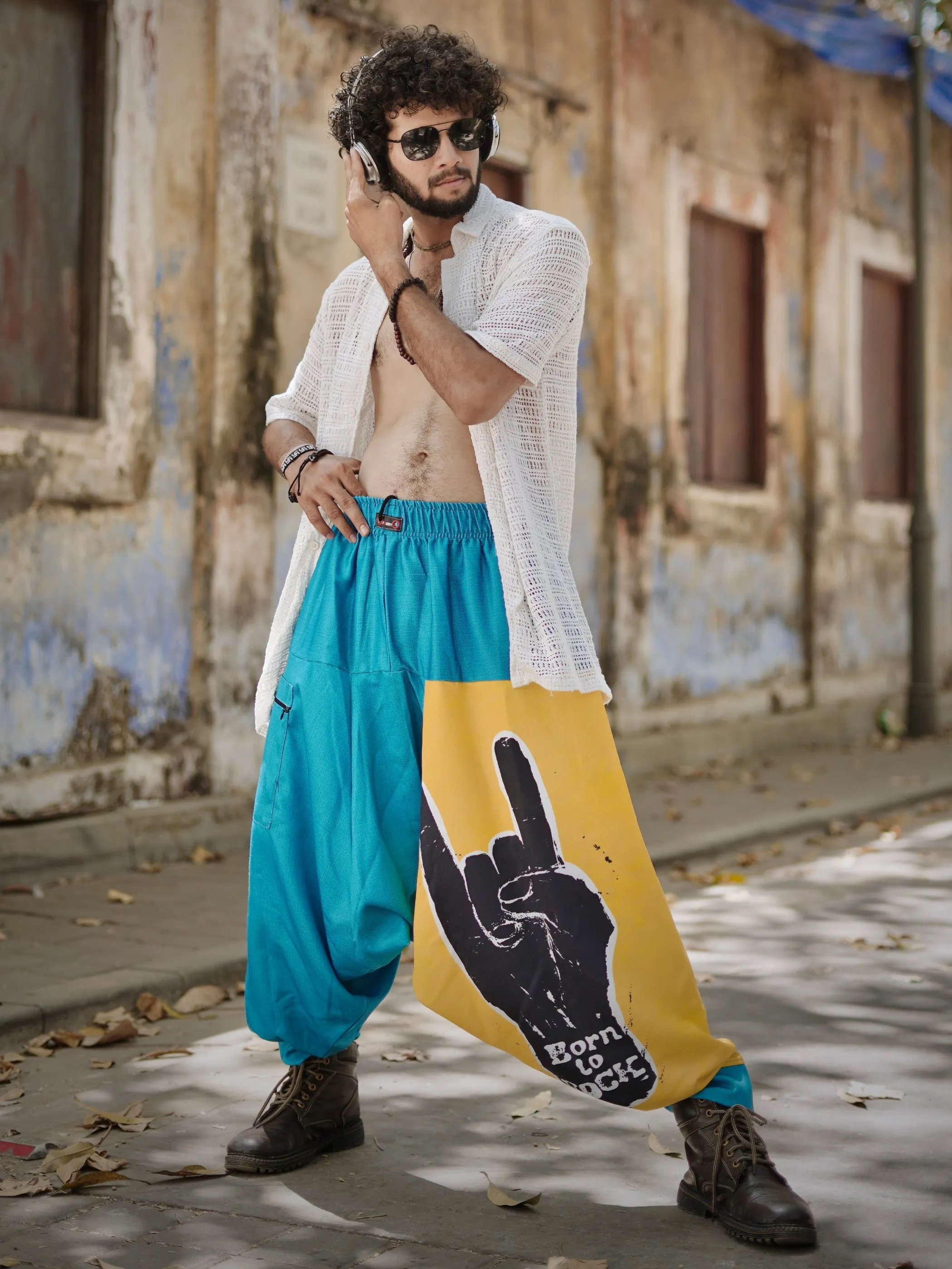 Men's Harem Pants For Dance Travel Yoga - Born To Rock Print