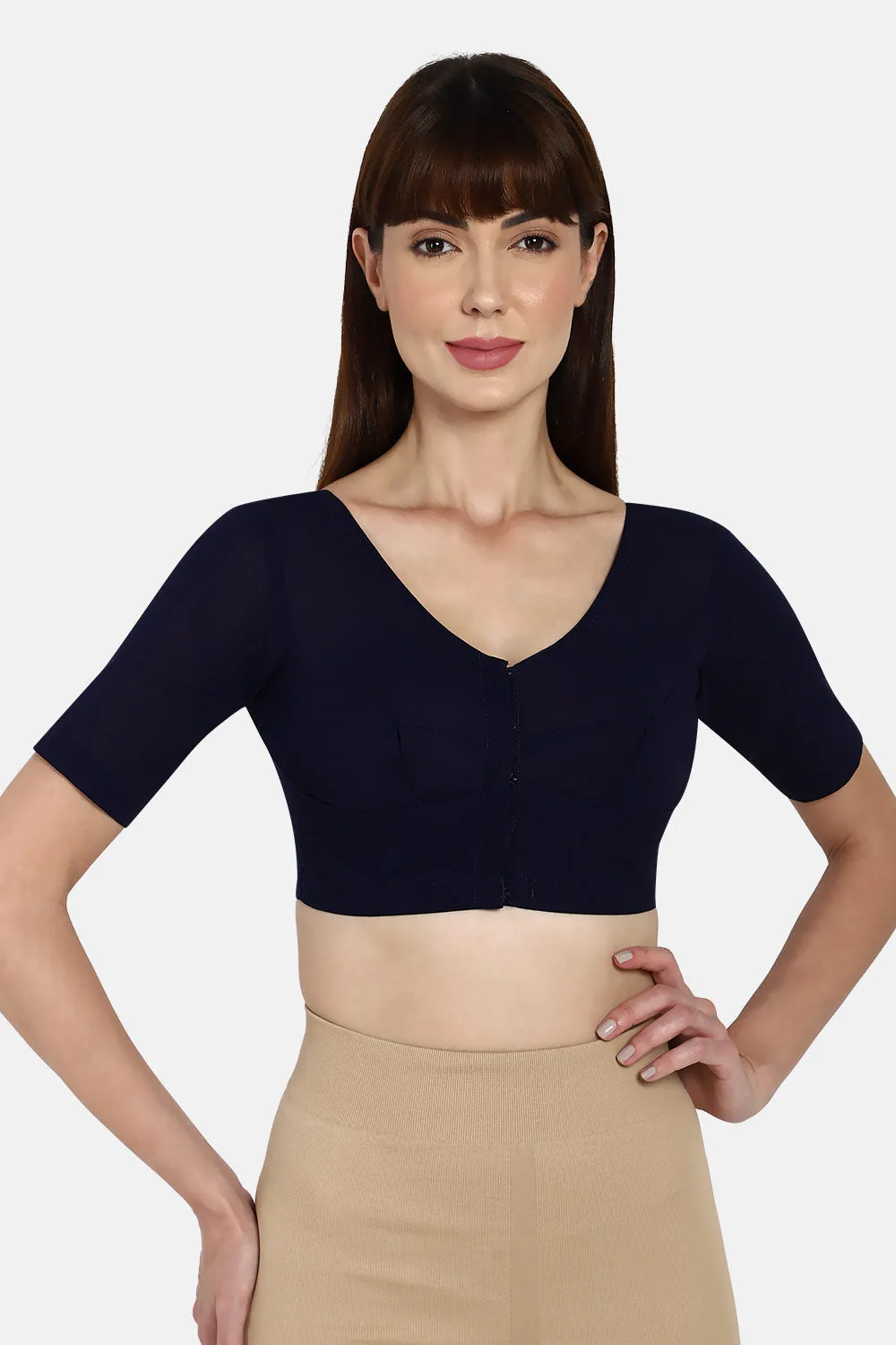 Naidu Hall Round neck long sleeve blouse - Navy Blue