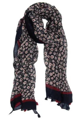 Navy Daisy Cascade Scarf