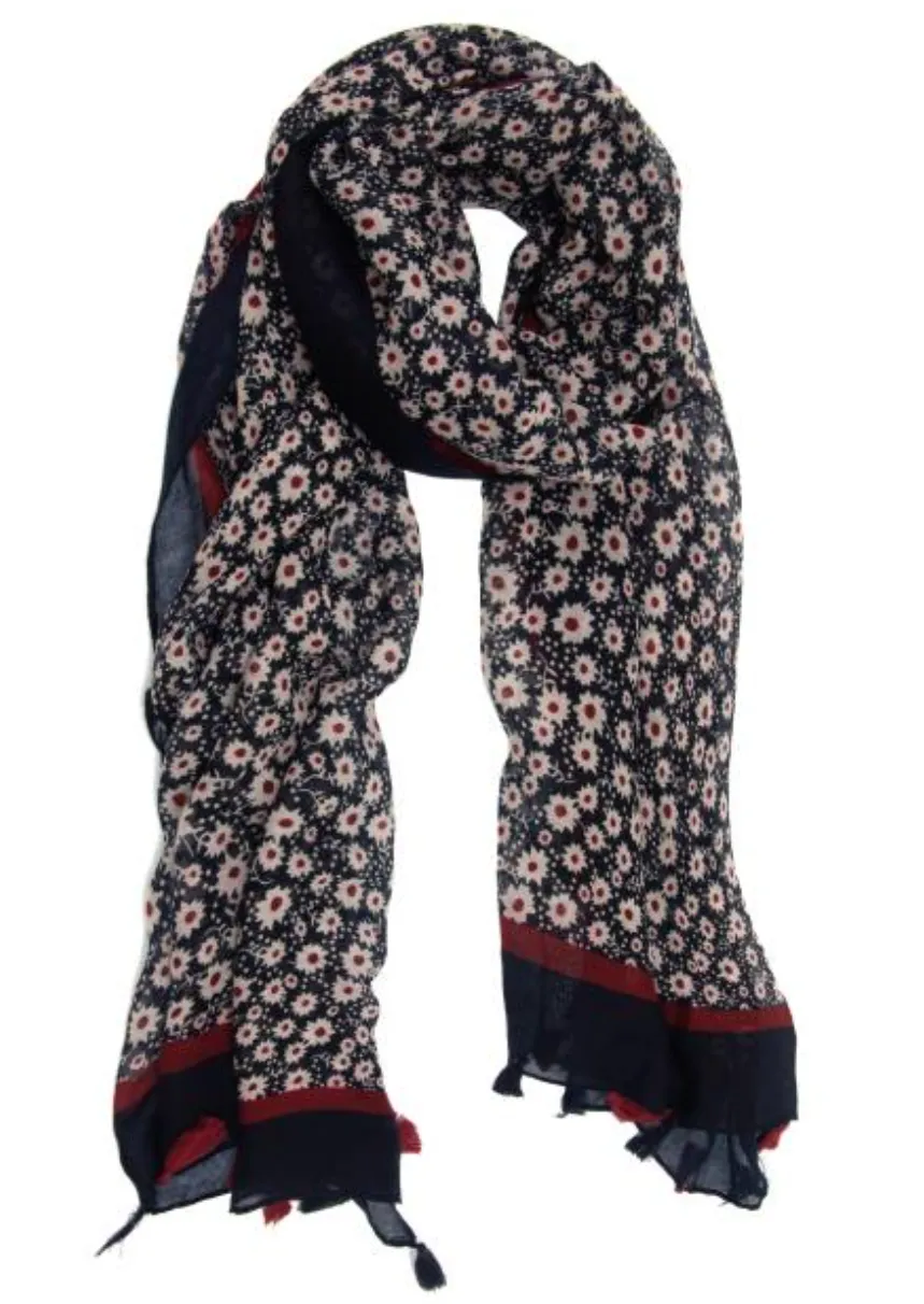 Navy Daisy Cascade Scarf