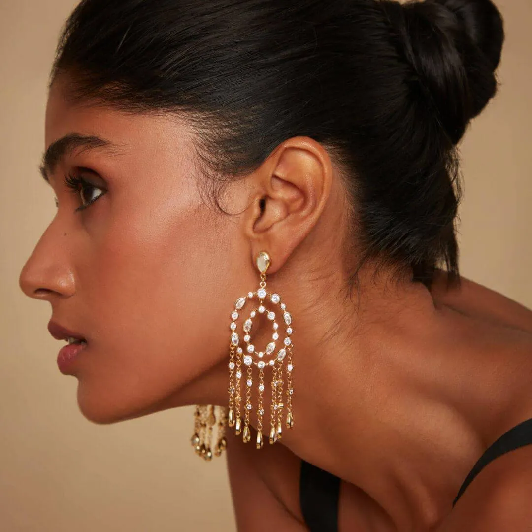 Paradise Dew Oval Chandelier Statement Earrings
