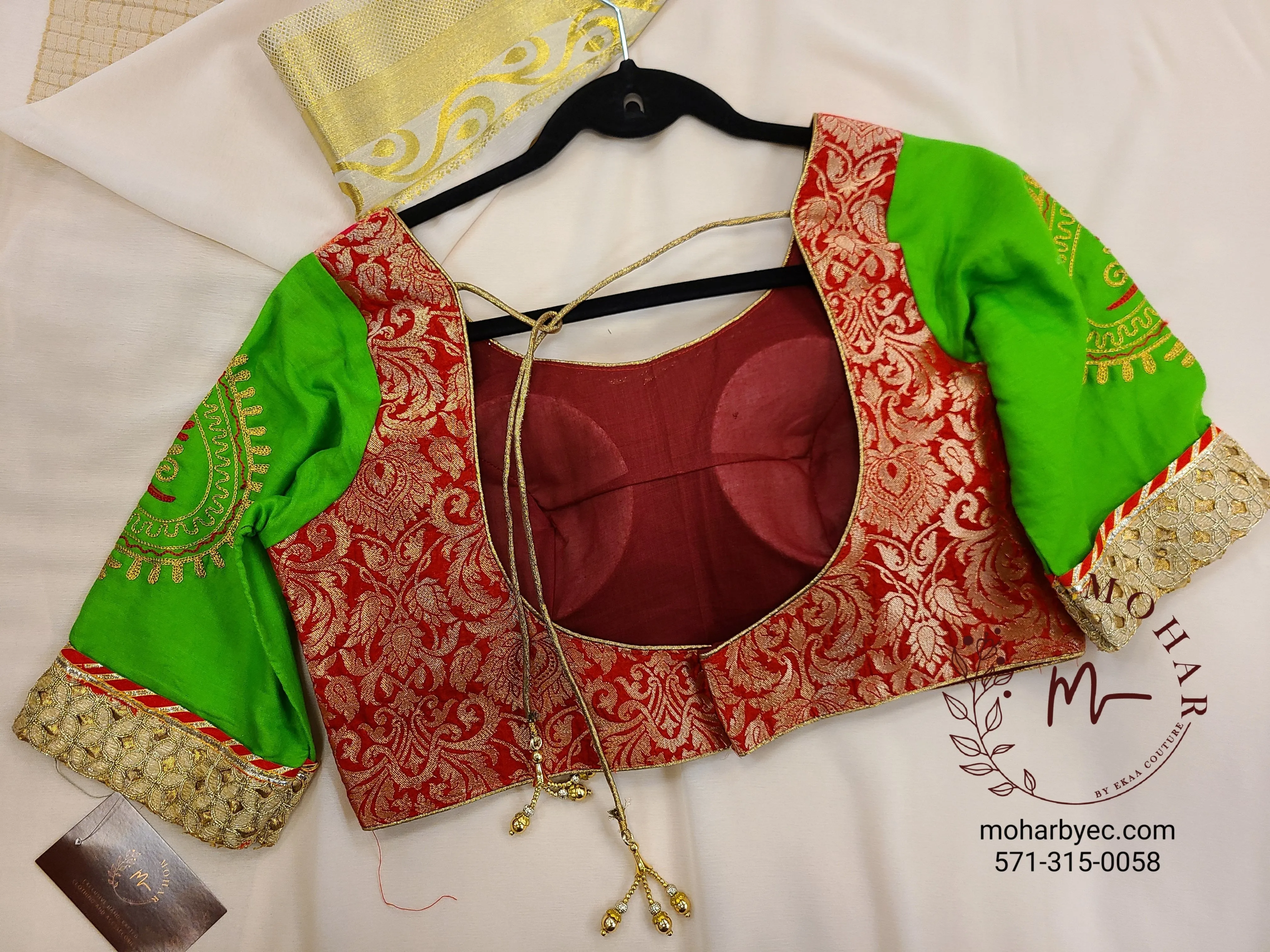 Parrot Green Brocade Blouse
