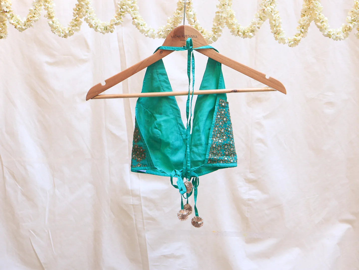 Persian green, soft silk, Hand embroidery bikini