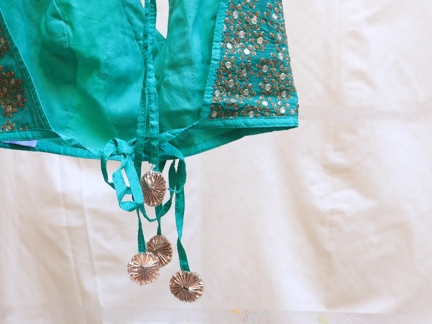 Persian green, soft silk, Hand embroidery bikini