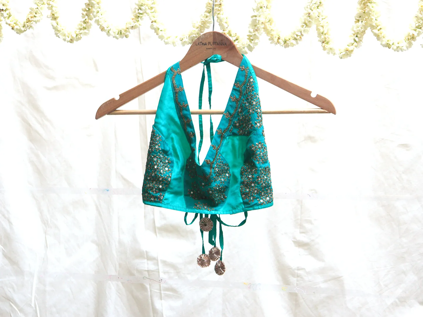 Persian green, soft silk, Hand embroidery bikini