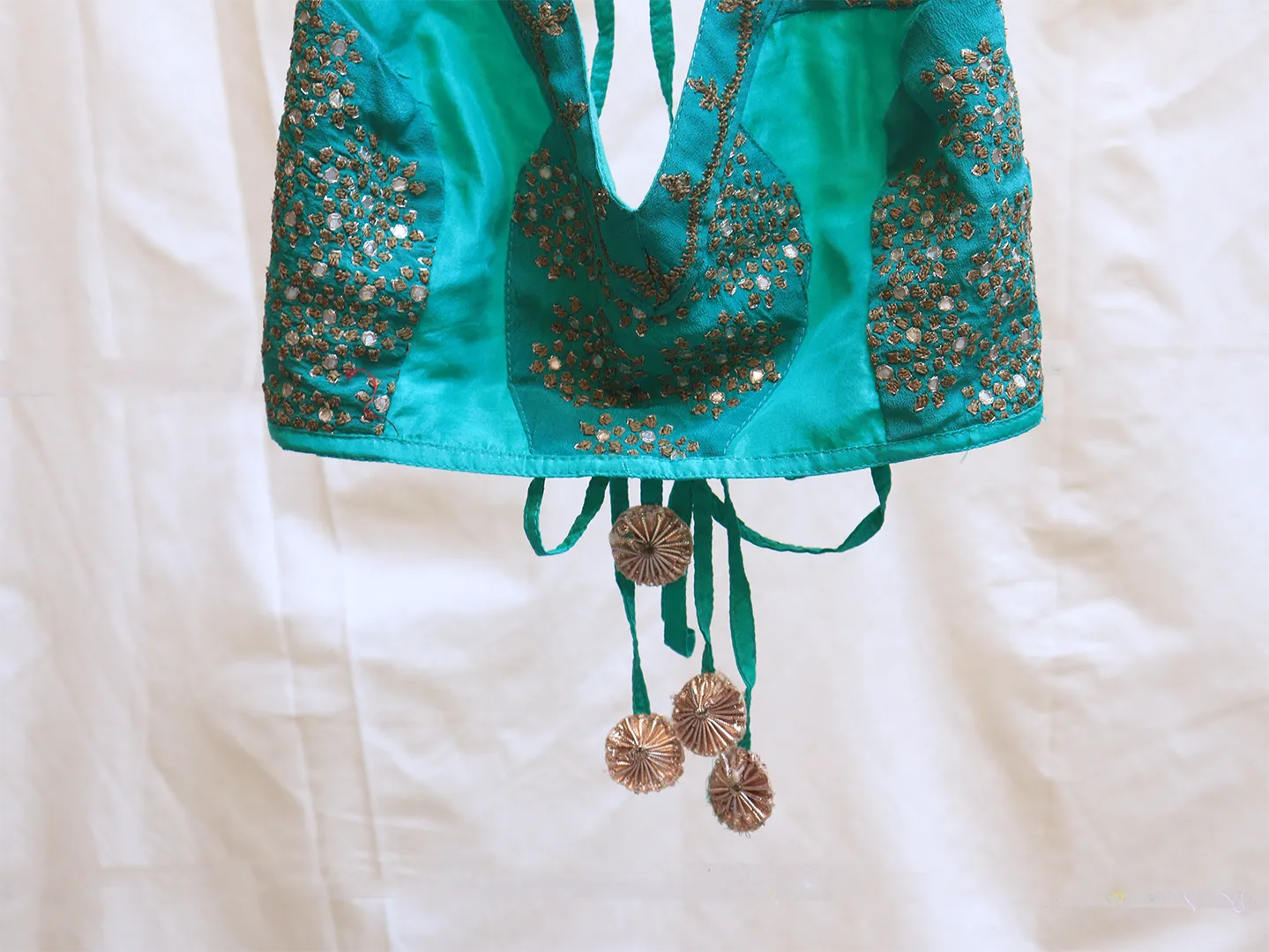Persian green, soft silk, Hand embroidery bikini