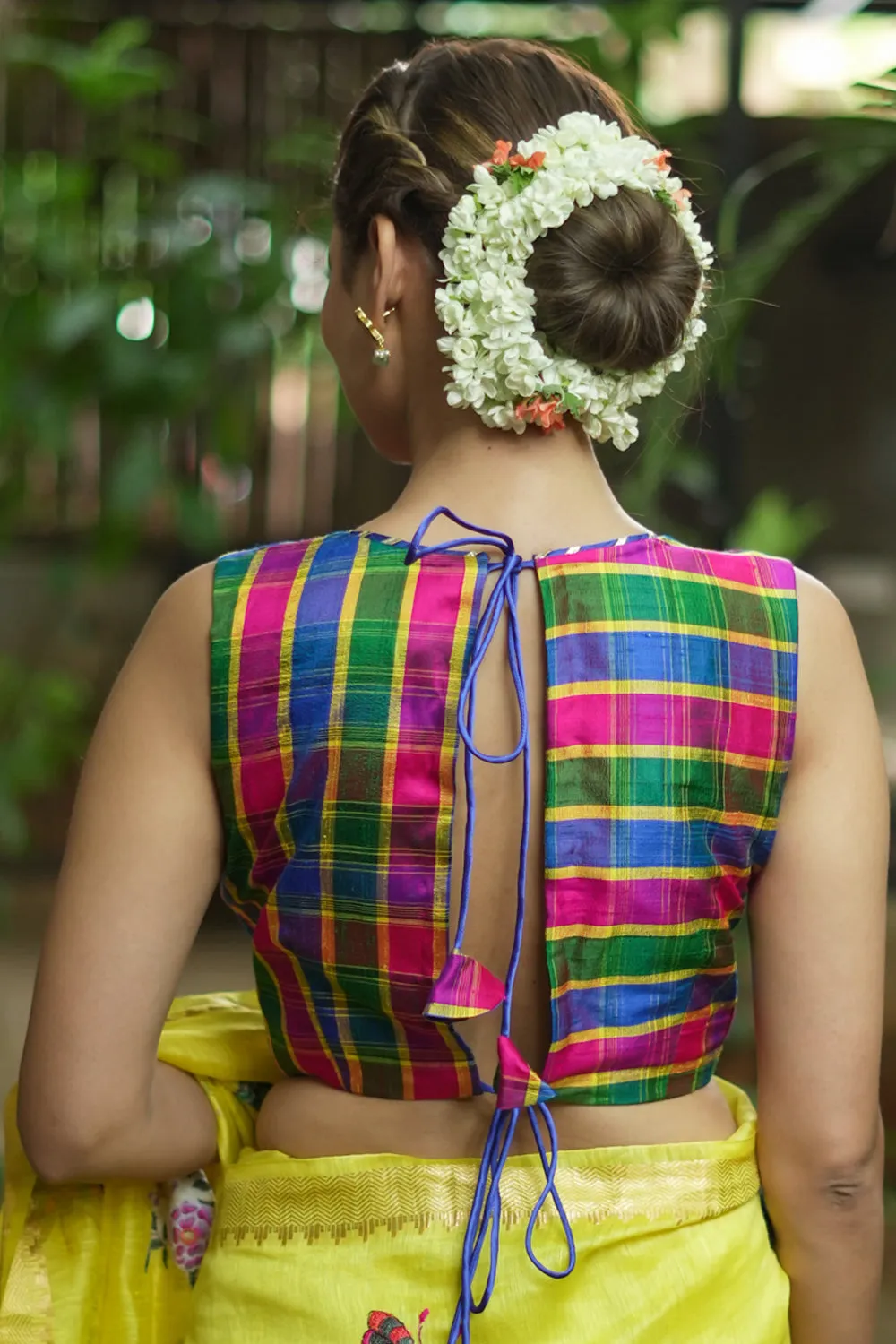 Pink Green blue Pure raw silk checkerd croptop