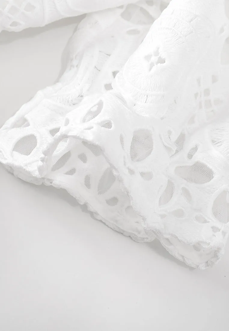 Puff Sleeves White Lace Dress