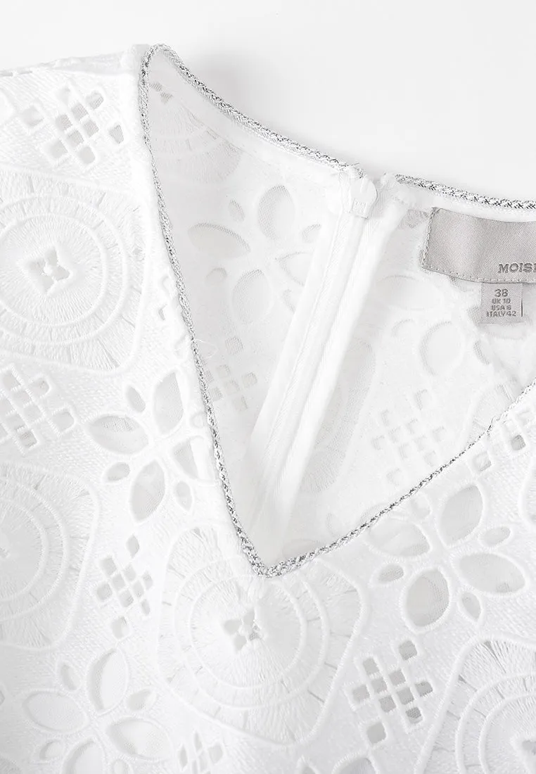 Puff Sleeves White Lace Dress