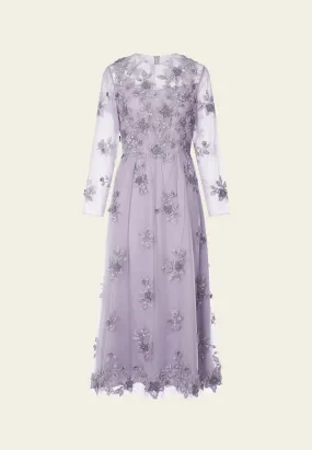 Purple 3D Floral Embellished Dinner Dress