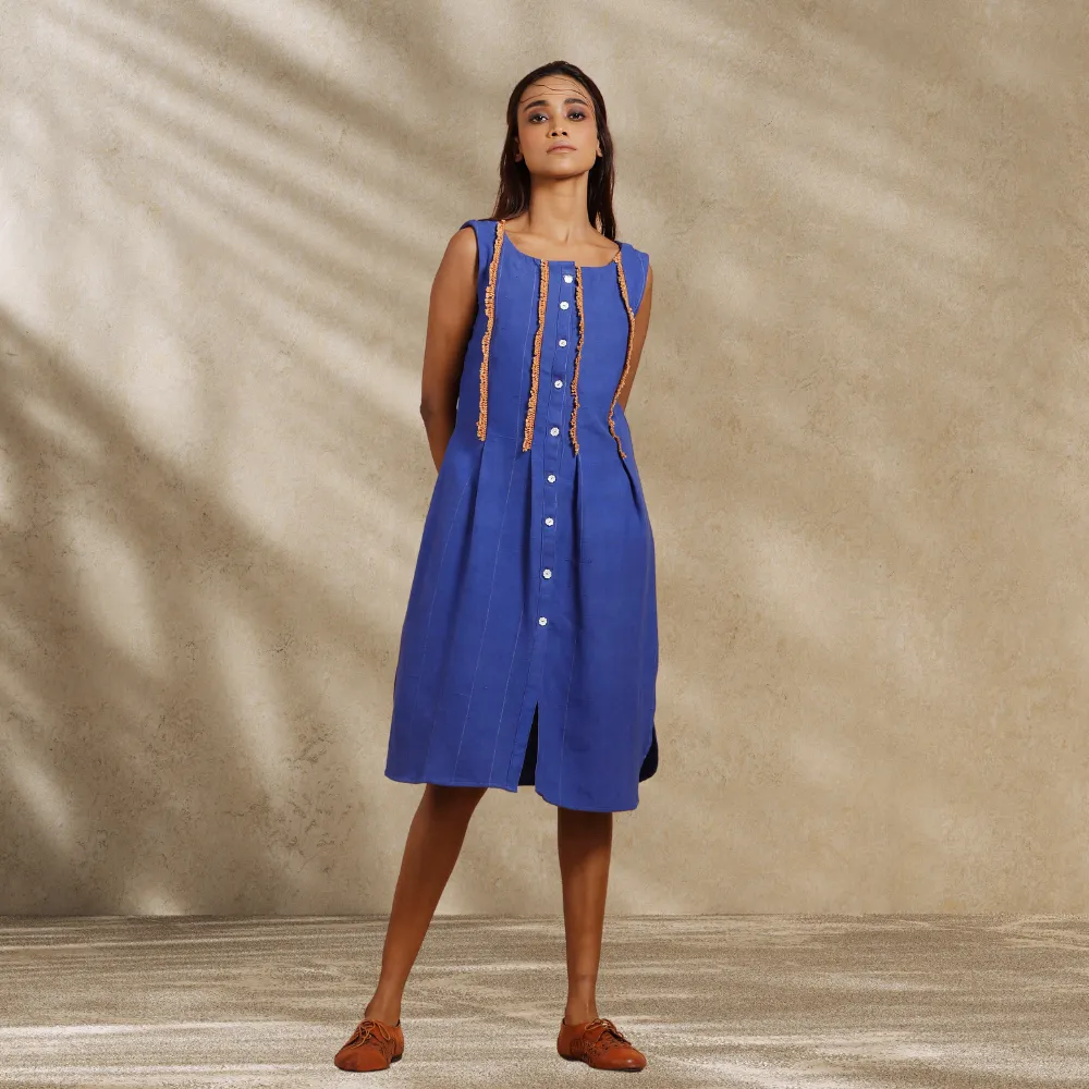 Relaxed Indigo Dye Blue Dress | Women Smart Wear | Breathable Cotton
