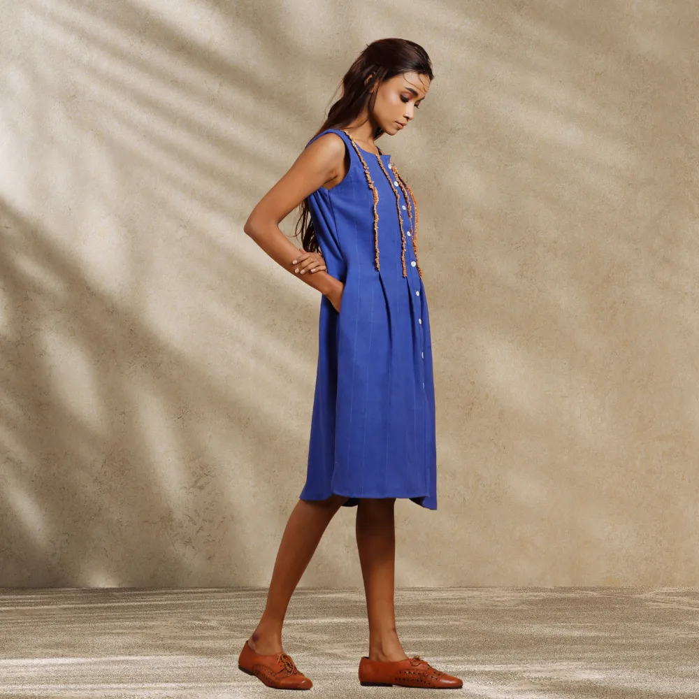 Relaxed Indigo Dye Blue Dress | Women Smart Wear | Breathable Cotton