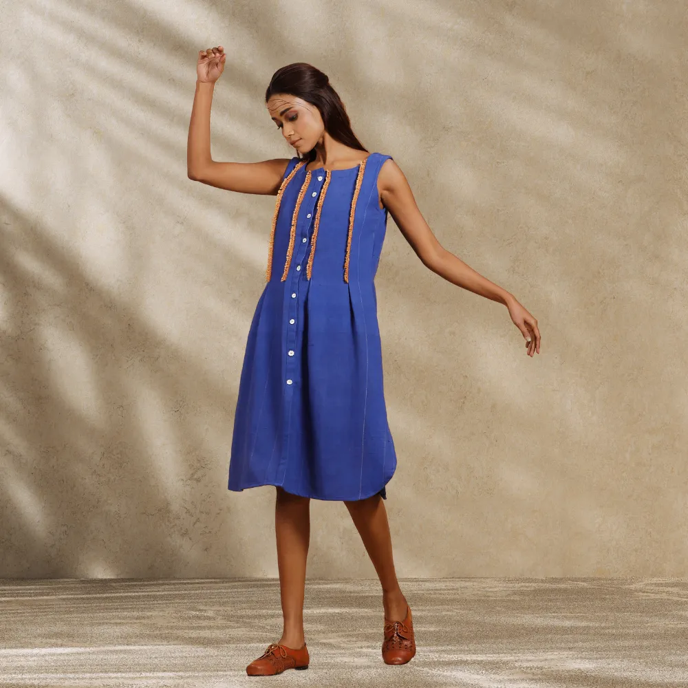 Relaxed Indigo Dye Blue Dress | Women Smart Wear | Breathable Cotton