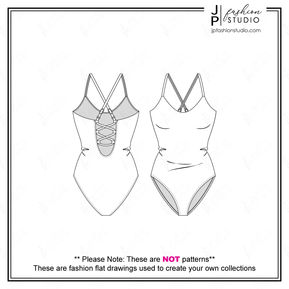 Set of Women's Swimsuit Sketches (2 styles) / Fashion Flat Sketches / Swimwear Technical Drawings / Bikini and One-piece CADs for Adobe Illustrator