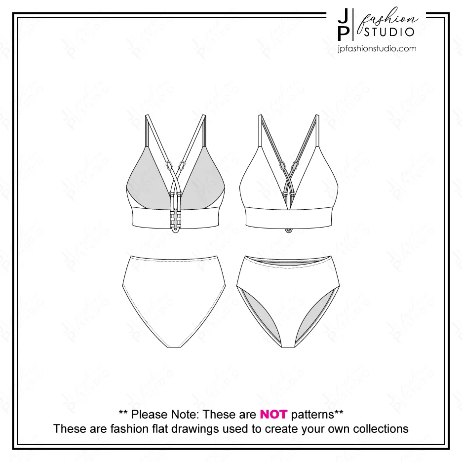 Set of Women's Swimsuit Sketches (2 styles) / Fashion Flat Sketches / Swimwear Technical Drawings / Bikini and One-piece CADs for Adobe Illustrator