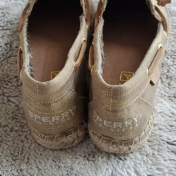 Sperry Topsider Gold Highlighted and Canvas Lowtop Tied Shoes Sneakers Size 6
