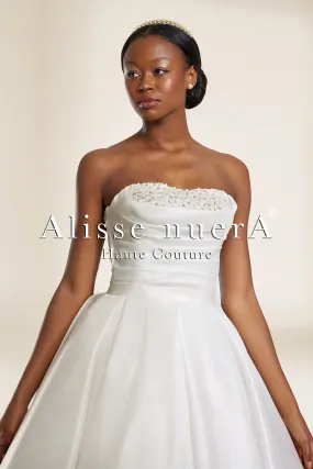 Strapless Straight-Neck Organza Ball Gown Wedding Dress with Beaded Neckline