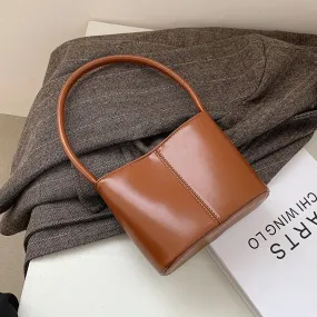 Vintage Mini PU Leather Tote Bags For Women 2021 Winter Trend Handbag Lady Branded Trending Travel Shoulder Bucket Purses