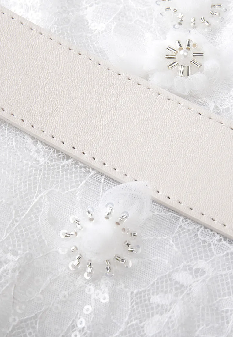 White Embellished Lace Maxi Dress