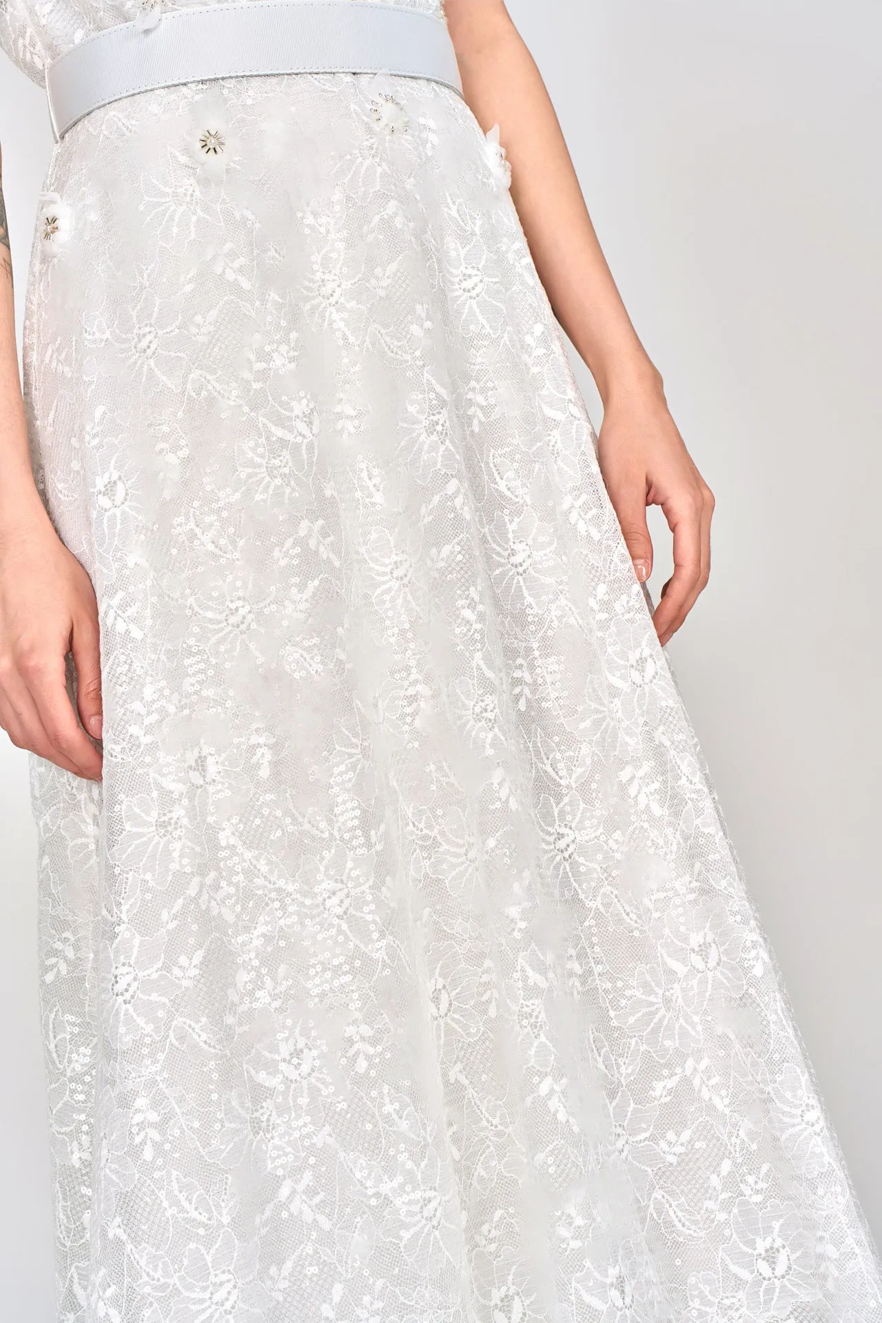 White Embellished Lace Maxi Dress