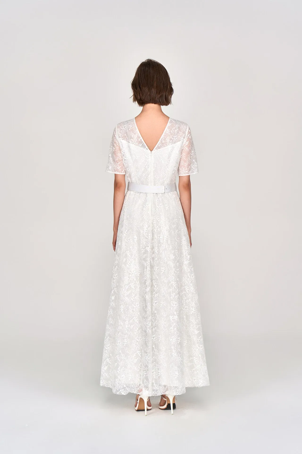 White Embellished Lace Maxi Dress