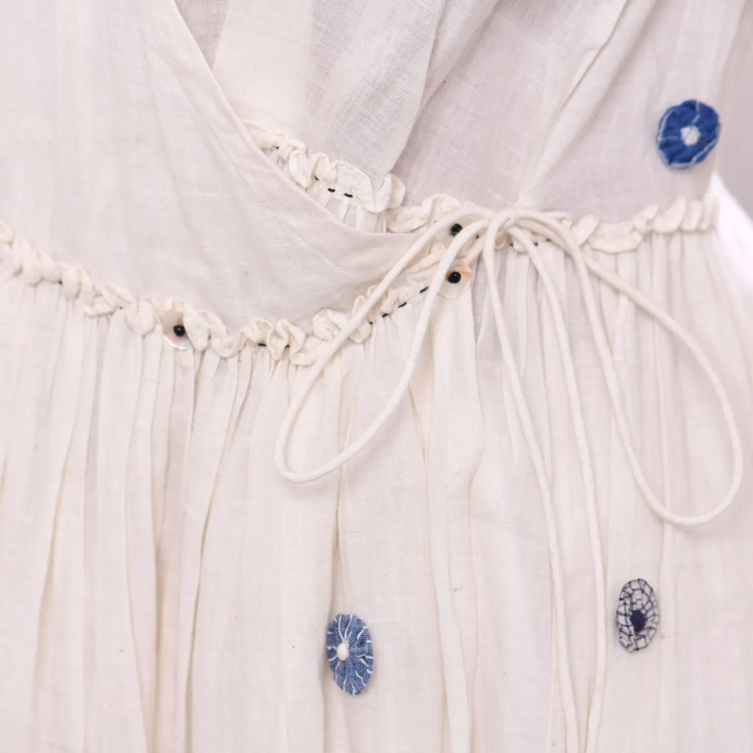 White Maxi Wrap Dress For Women | Hand Embroidery | Cotton Muslin | Relaxed Fit