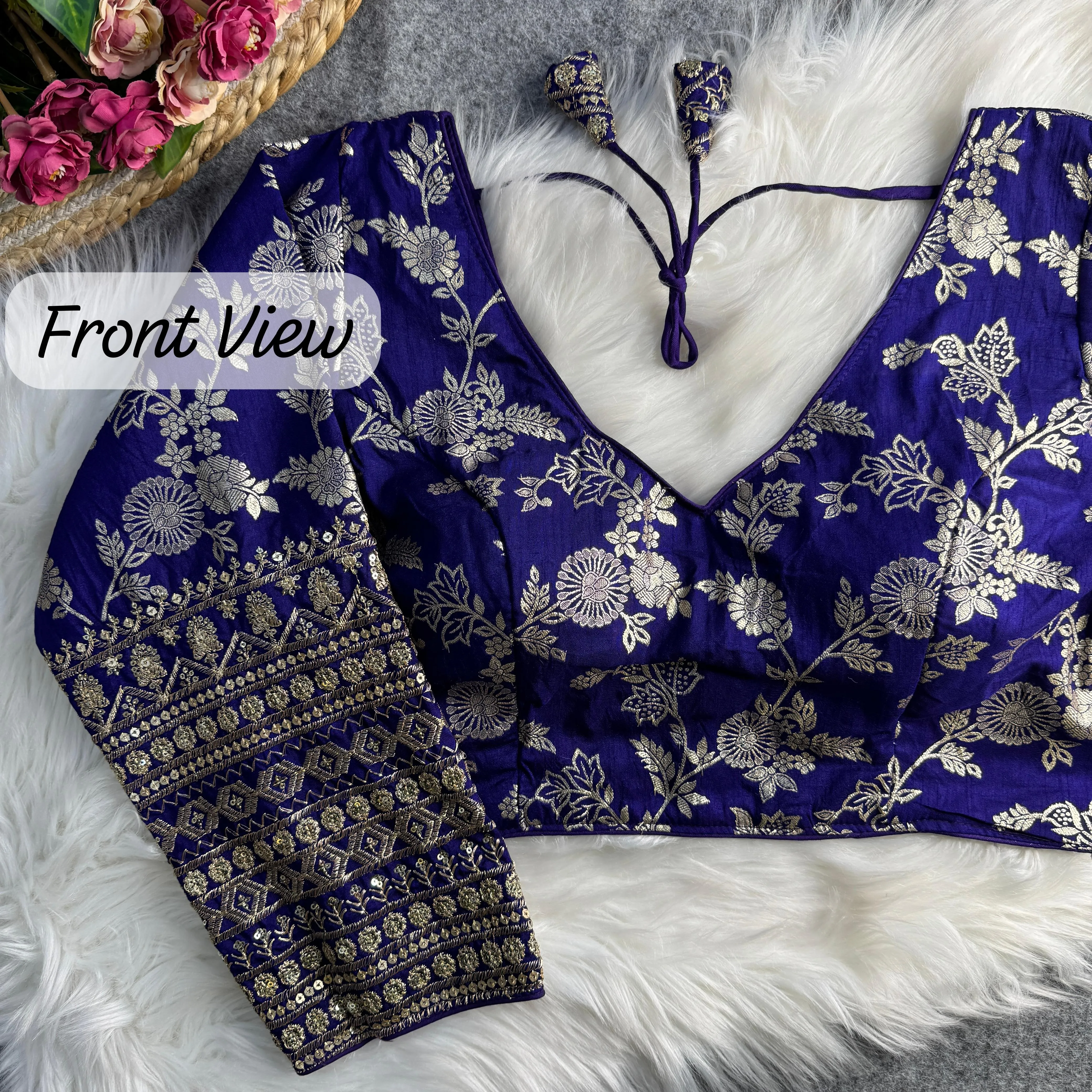 Women's Designer Sabyasachi Style Long Sleeves Western Multi Thread Work Party Wear Blouse