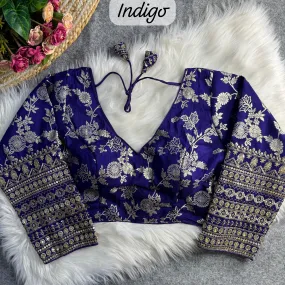 Women's Designer Sabyasachi Style Long Sleeves Western Multi Thread Work Party Wear Blouse