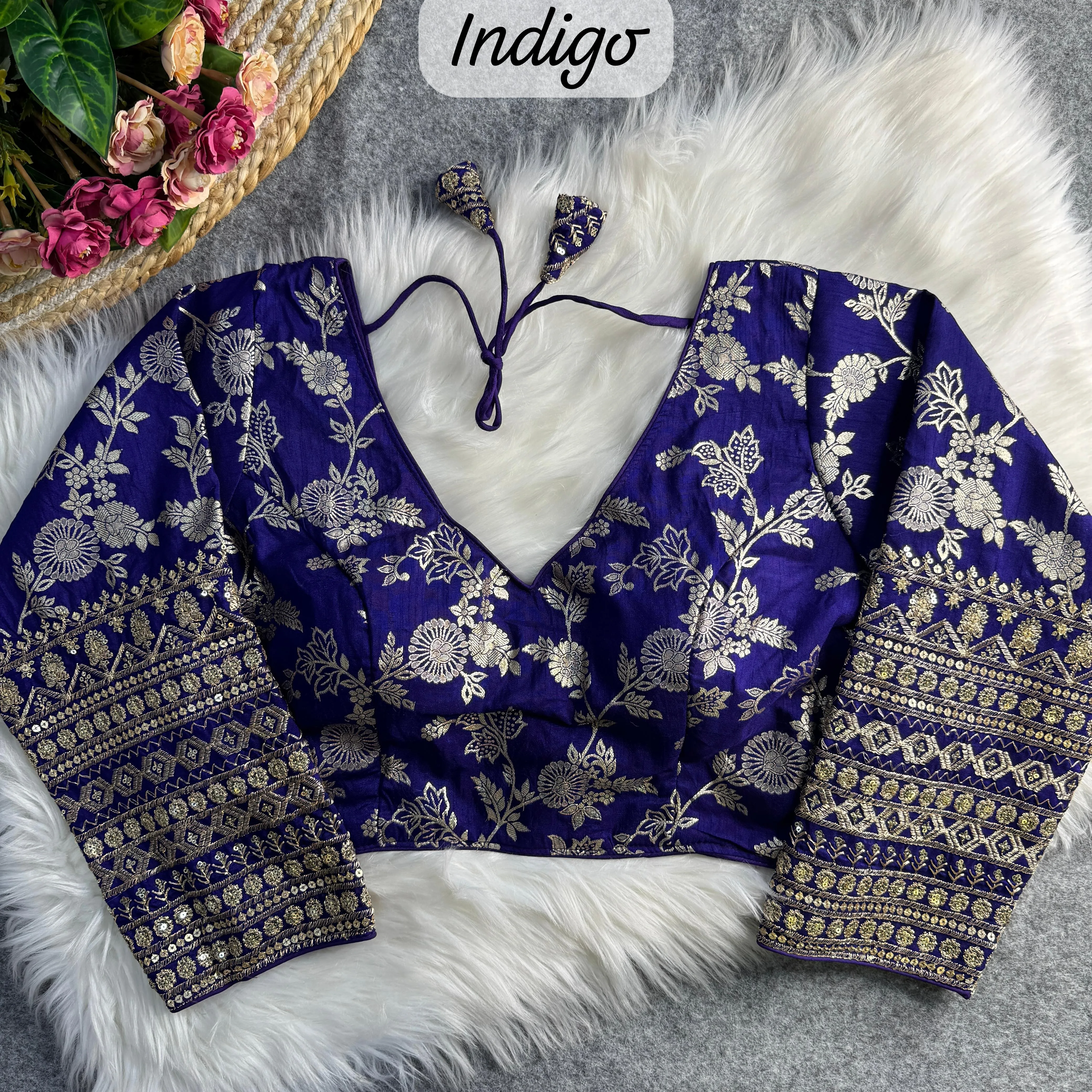 Women's Designer Sabyasachi Style Long Sleeves Western Multi Thread Work Party Wear Blouse