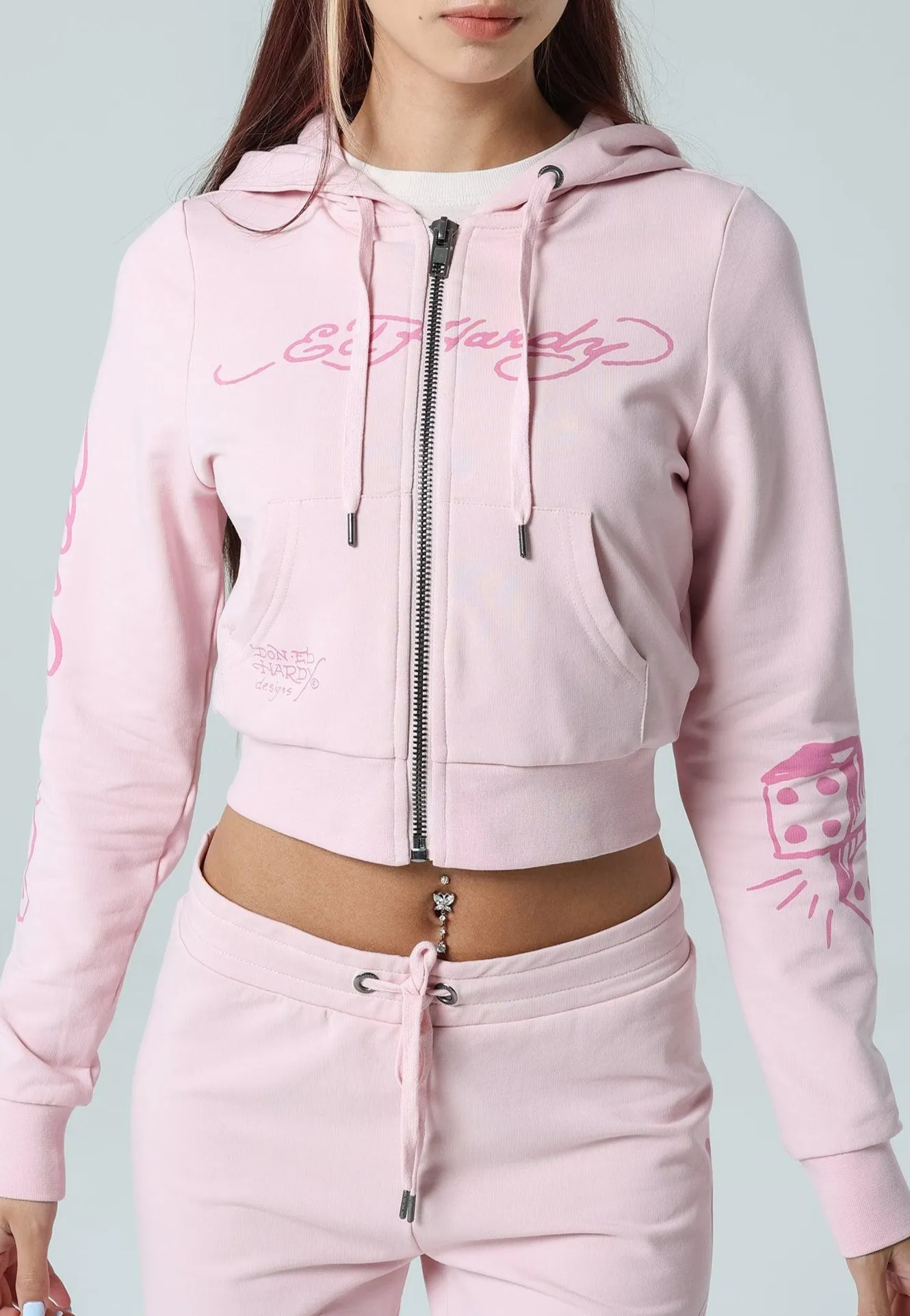 Womens Eagle-Till-Death Cropped Zip Through Hoody - Washed Delicacy