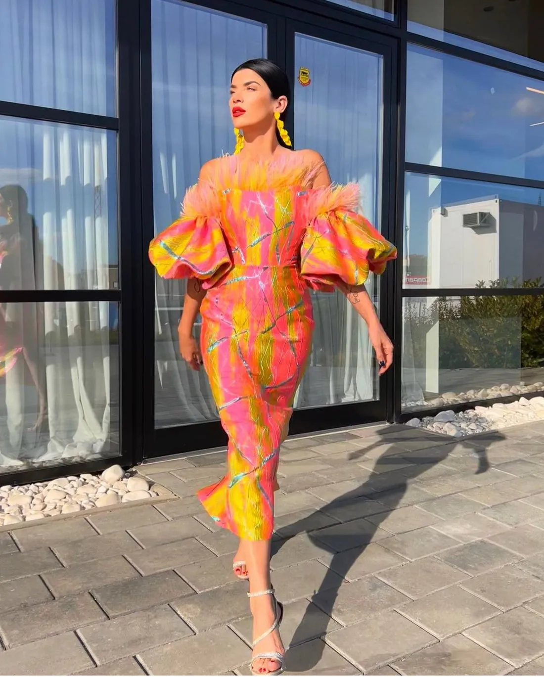 Yamileth Multicolour Off-Shoulder Evening Dress