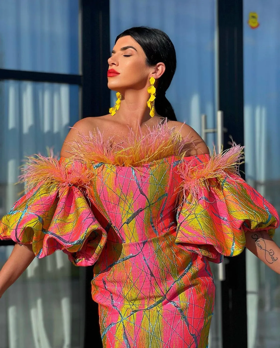 Yamileth Multicolour Off-Shoulder Evening Dress